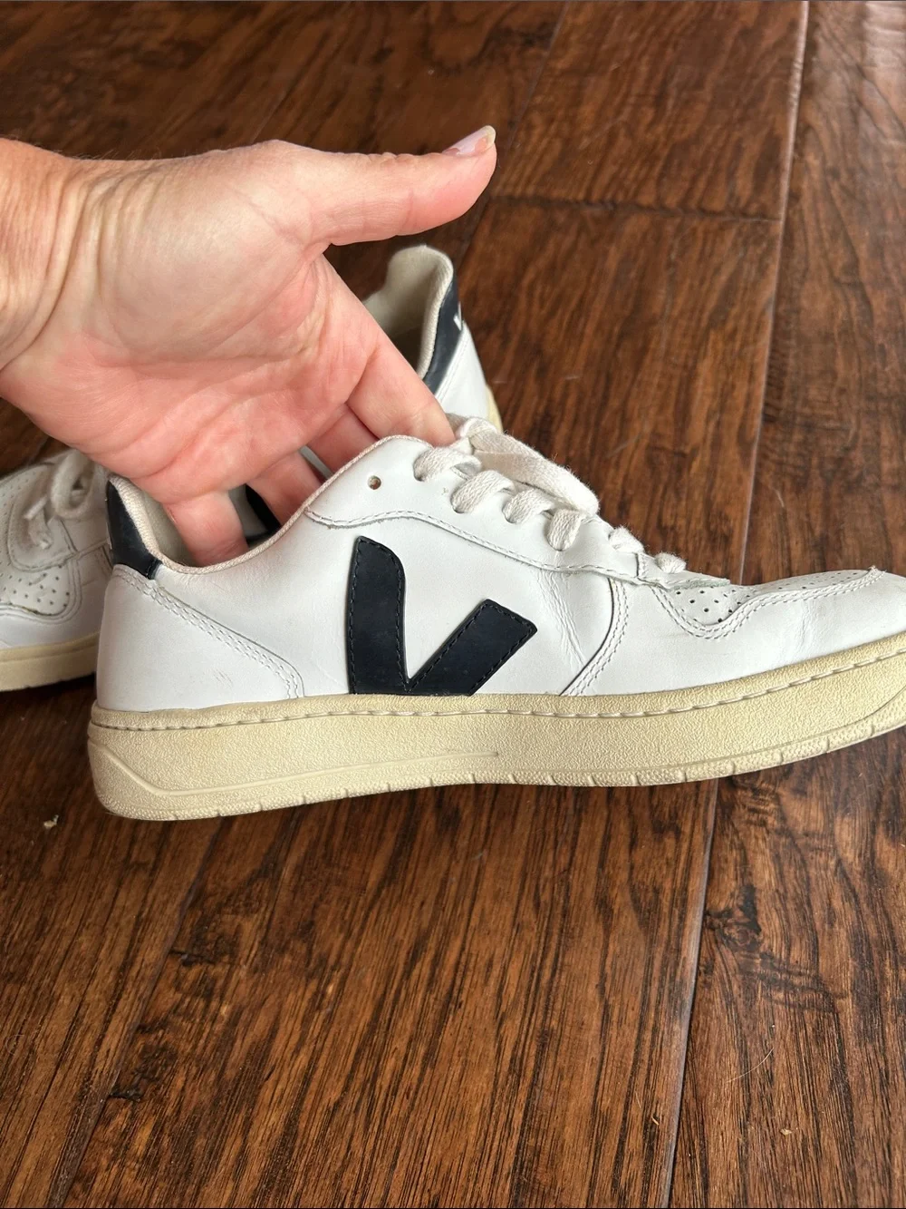 Veja White Leather Sneakers with Black V Logo